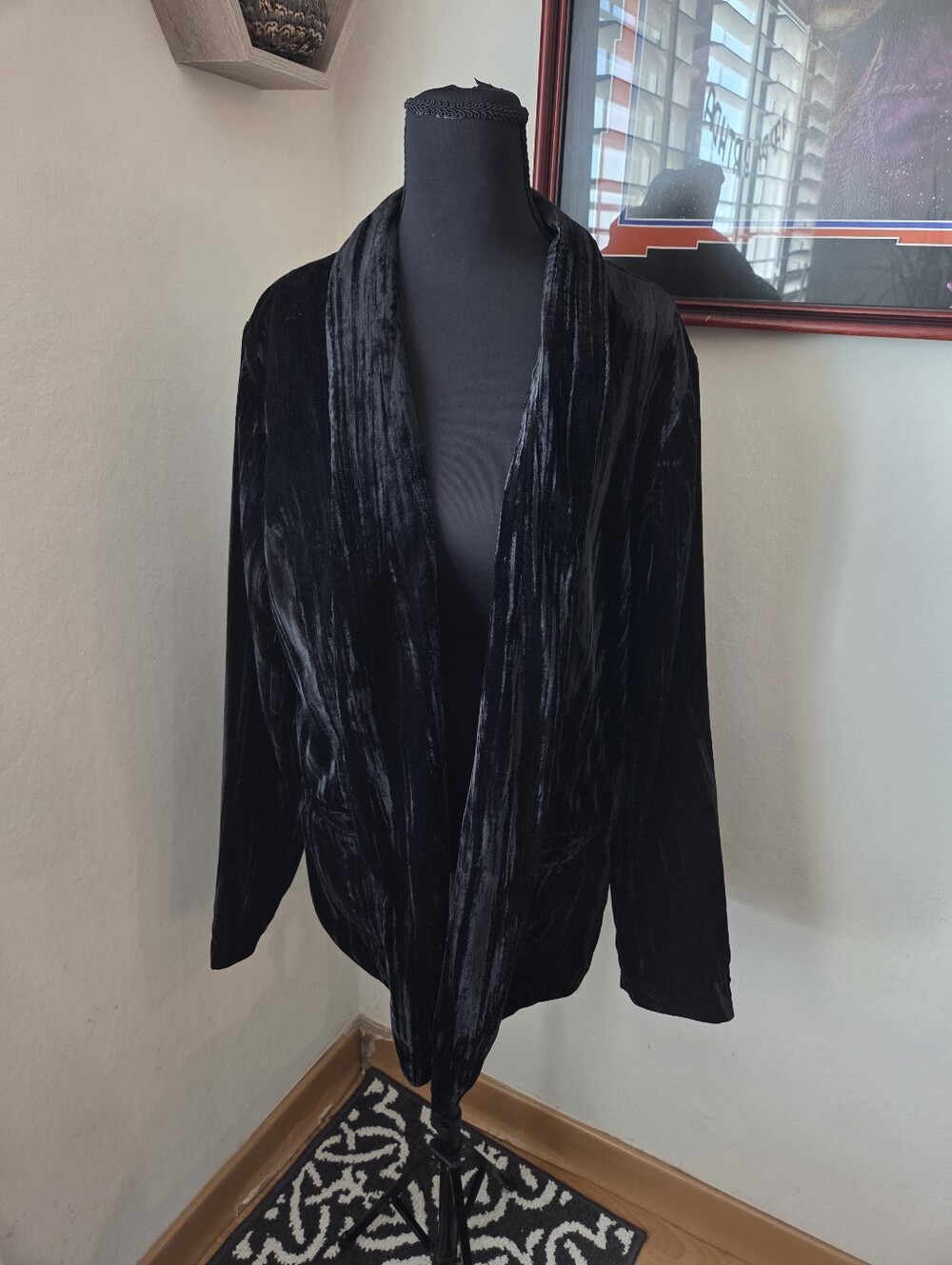 Black Velvet Blazer Open Drapey Front Detail Whimsigoth Glam Victorian Party XL
